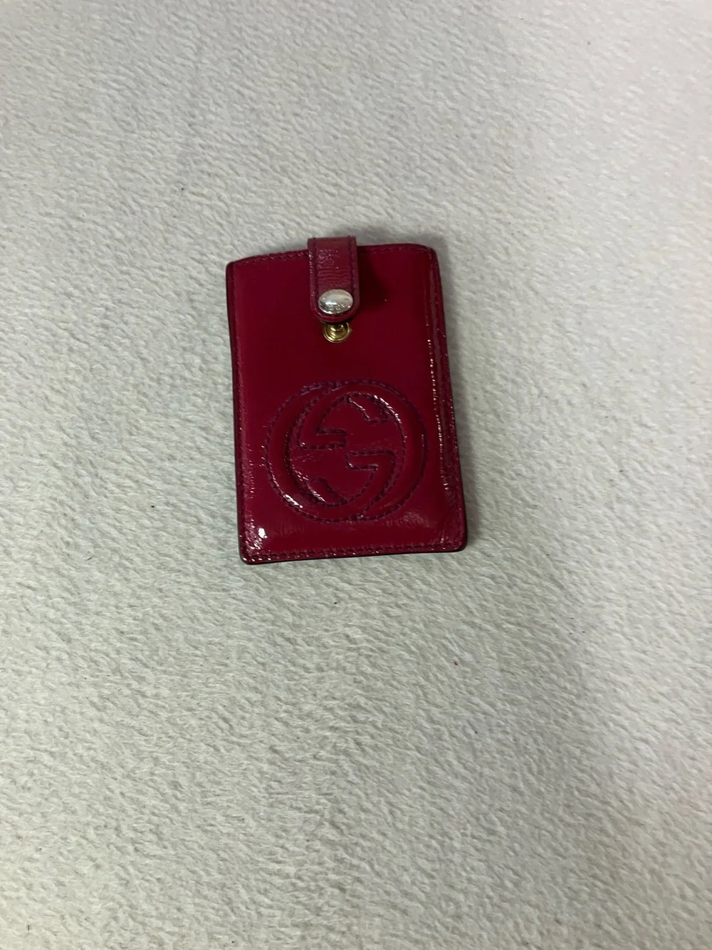 Gucci Patent Leather Card Case in Deep Red with Embossed Logo